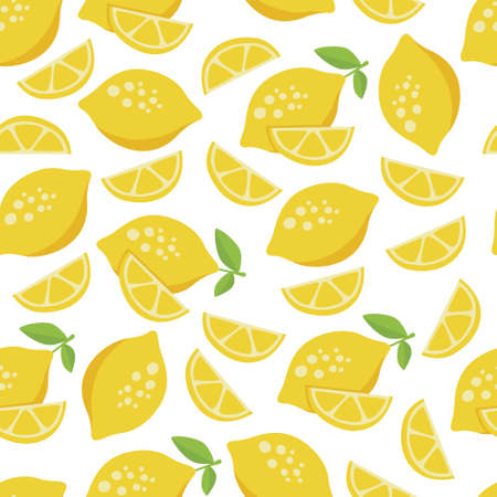 lemon seamless pattern with white backgroundのイラスト素材