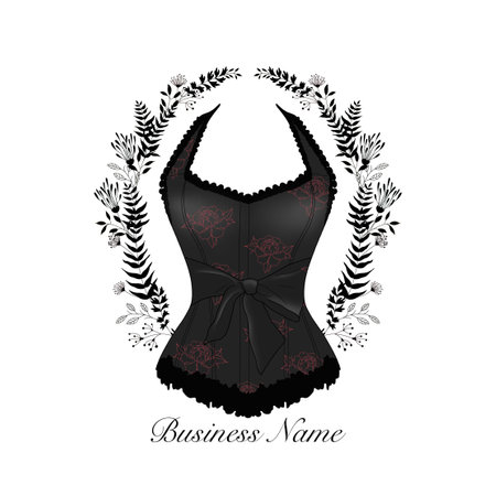 logo for black corset lingerie with flowersの写真素材