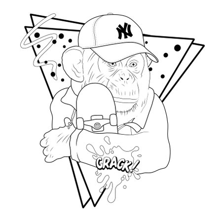 Silhouette illustration monkey on skateboardの写真素材