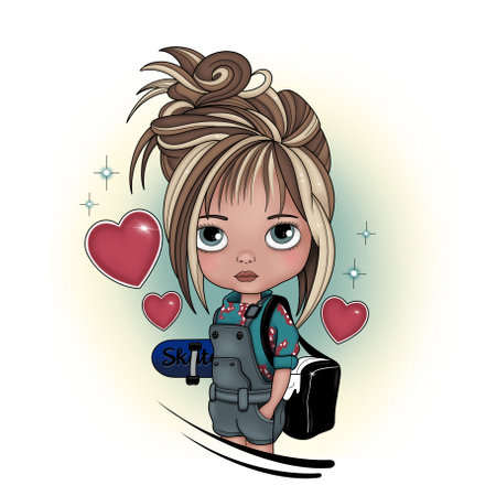illustration of doll with skateの写真素材