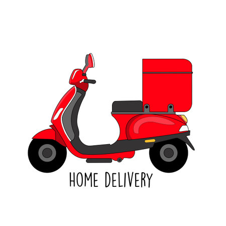 illustration of red motorcycle for home deliveryの写真素材