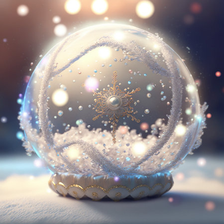 Beautiful Christmas Snowglobe, 3D render, Christmas decoration, Winter festive landscape Illustration, Beautiful snow ballの写真素材