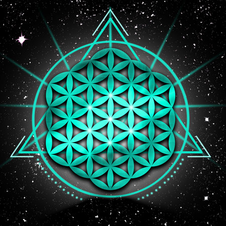 Flower of life symbol, Sacred Geometry, Cosmos Background, Mandala Ornament, Spiritual Symbolの写真素材