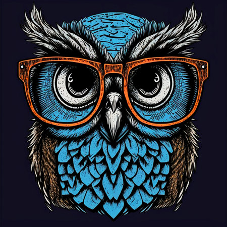 Hipster Wise Owl Illustration, Owl Bird Character, Animal wisdom, Spirit Animal, Night birdの写真素材