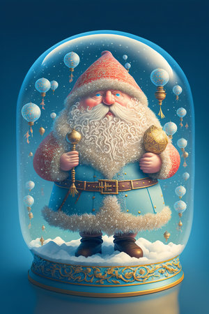Vintage Santa Claus Snow Ball, Saint Nicholas inside a Glass Dome, Magical Winter landscape, Whimsical Merry Christmasの素材