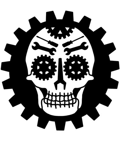 Mechanical Skull, Human Skull with screwdrivers, screws, wrenches, Illustration for Mechanics, Engineersの写真素材