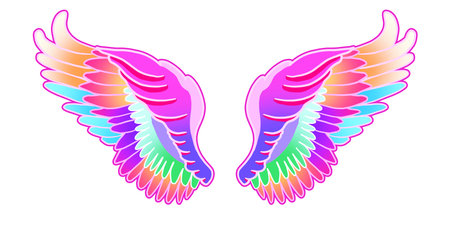 Angel Wings Illustration, Colorful hand drawn wings, Wings background, Cute wings for photo shot, Illustration Angel Wingsの写真素材