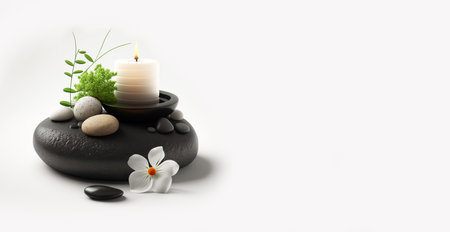Zen Spa and Wellness 3D Illustration, Relaxation and Massage, Natural Black Stones, Health and Wellness Center, Generative AIの素材