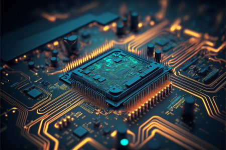 Circuit board close-up. Technology background. 3d renderingの写真素材