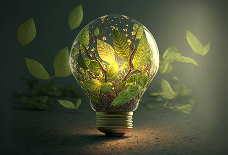 Eco Light Bulb Green Energy Power 3D Illustration, Lamp Saving Energy Ecology Environment,...
