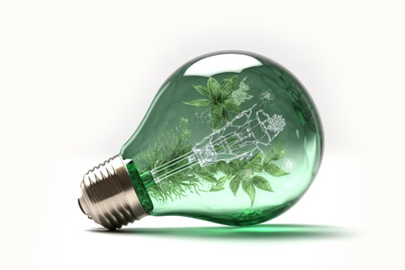 Eco Light Bulb Green Energy Power 3D Illustration, Lamp Saving Energy Ecology Environment,...