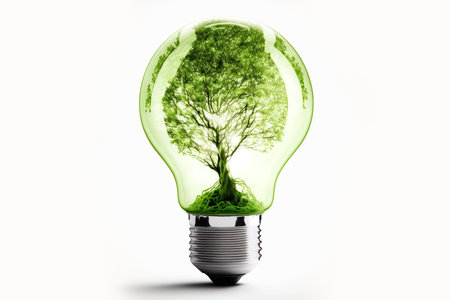 Eco Light Bulb Green Energy Power 3D Illustration, Lamp Saving Energy Ecology Environment,...