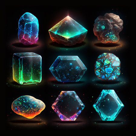 RPG Magic Gemstones Illustration, Collection of Magic Stone Roleplaying, Magic Jewelery Object Set, Generative AIの素材