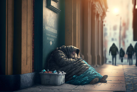Homeless Person on the Street Illustration, Homelessness Problem, Social Issues, Fictional Characters, Generative AIの素材