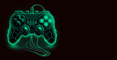 Gamepad neon icon. Game controller on black background. Vector illustration