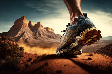 Hiking trail in the desert. 3D Rendering and illustration. Generative AIの素材