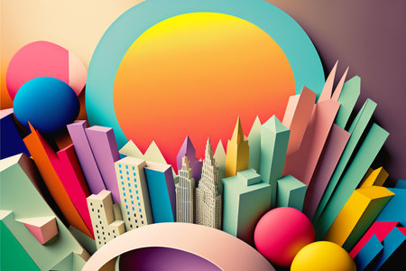 abstract city background with colorful paper cut style, vector illustration. Pop Art style, Generative AIの素材