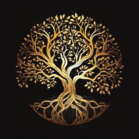 Golden tree on a black background. Vector illustration for your design. Generative AIの素材
