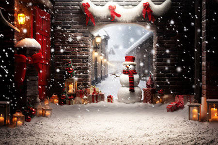 Composite image of a snowman in front of a doorの素材