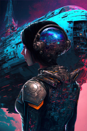 Astronaut in futuristic space suit. Science fiction. Mixed mediaの素材