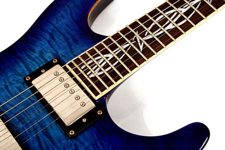 Extreme close up of electric blue guitar.の写真素材