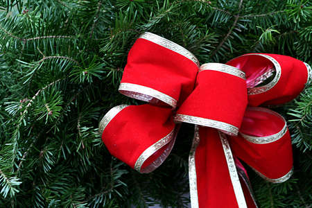 Christmas wreath with red bowの写真素材