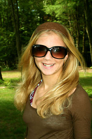 Fashionable preteen girl outdoors.の写真素材