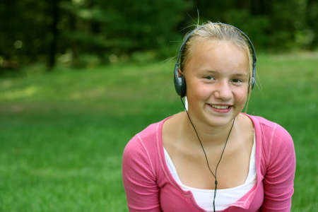 Girl listening to musicの写真素材