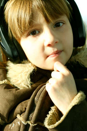 Little girl in car watching movieの写真素材