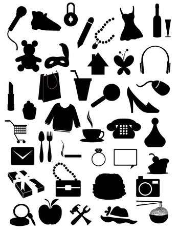 Silhouettes items - shopping, web, accessories objects のイラスト素材