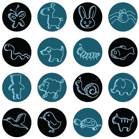 cartoon doodles icons for icons wildlife, animals and othersのイラスト素材