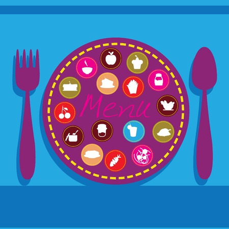 plate, fork and spoon background for menu, dining, restaurant and othersのイラスト素材