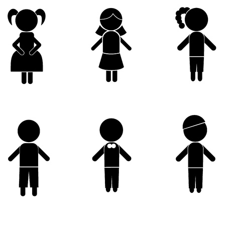 boy girl stick silhouettes for kids, icons, concept and othersのイラスト素材