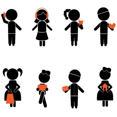 boy girl stick silhouettes for kids, icons, concept and othersのイラスト素材