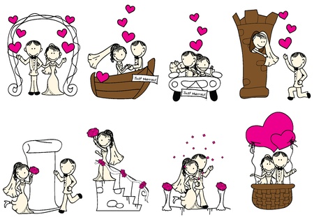 cute wedding couple with pink heartsのイラスト素材