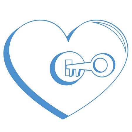 unlocking the heart shaped lock with a keyのイラスト素材