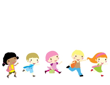 five little children running to schoolのイラスト素材