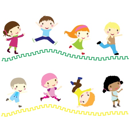 eight little children running to schoolのイラスト素材
