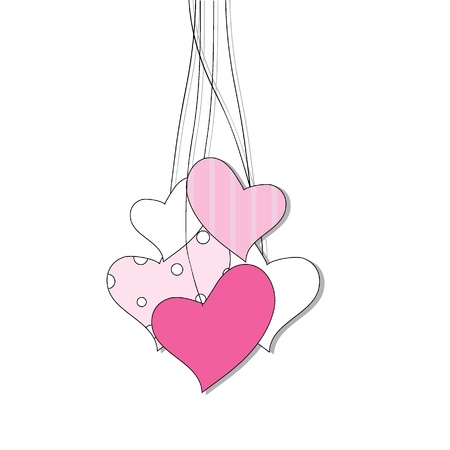 five pink hanging hearts background with white backgroundのイラスト素材