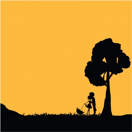 silhouettes couple with tree and orange backgroundのイラスト素材