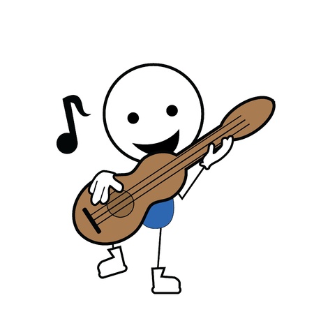 stick figure playing guitar and an icon music noteのイラスト素材