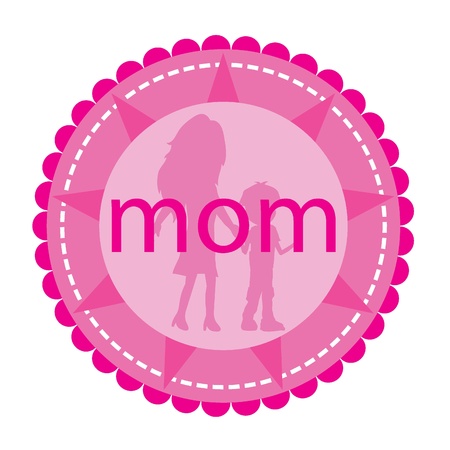 pink mom and child silhouettes on a badgeのイラスト素材