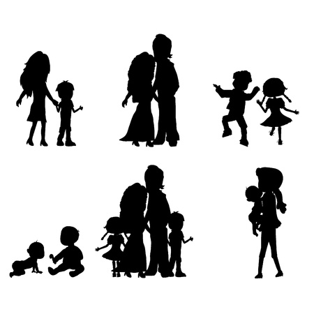 silhouettes family with father, mother, son, daughter and infantのイラスト素材