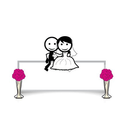 stick figure wedding with flower stand and background bannerのイラスト素材