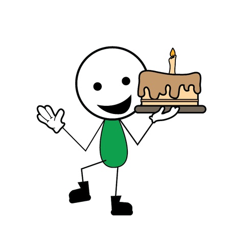 stick figure with cake and a burning candleのイラスト素材