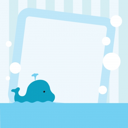 sea background with cute cartoon whale and bubblesのイラスト素材