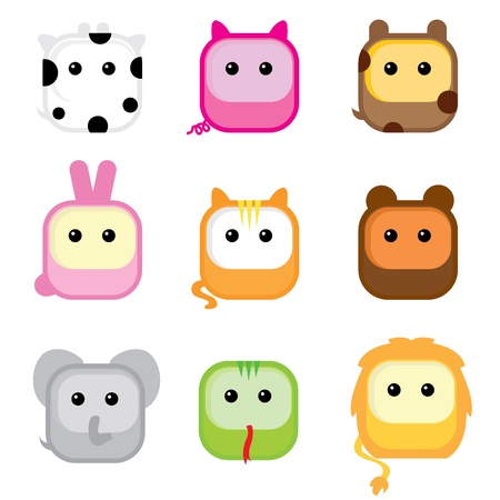 nine cute colorful isolated square animal icons のイラスト素材