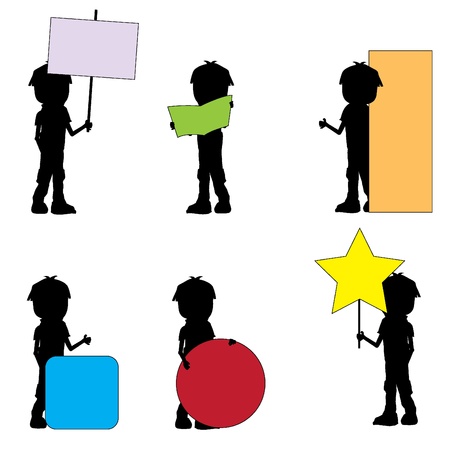 silhouettes boy with different types of billboard signboardのイラスト素材