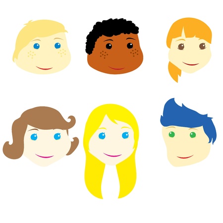six children faces of boys and girlsのイラスト素材