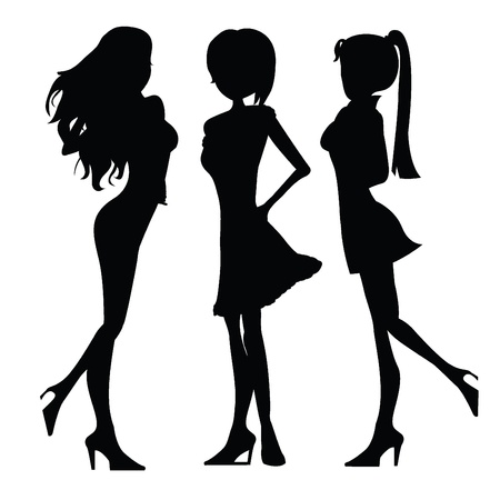 three isolated silhouettes ladies with poseのイラスト素材